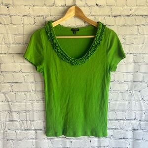 Talbots Women's Green ruffle collar short‎ sleeve Top size medium